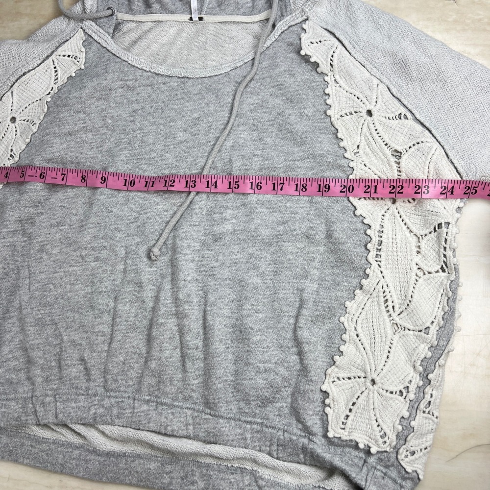 Free People Gray Crochet Lace Panel Hoodie Sweatshirt Boho Oversized Medium - Picture 8 of 9